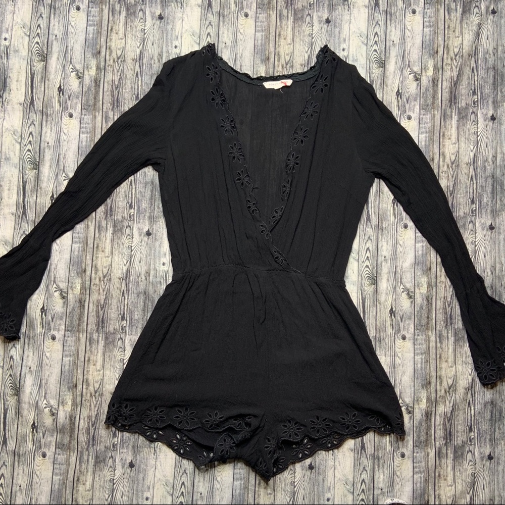 Honey Punch sexy black romper long sleeve